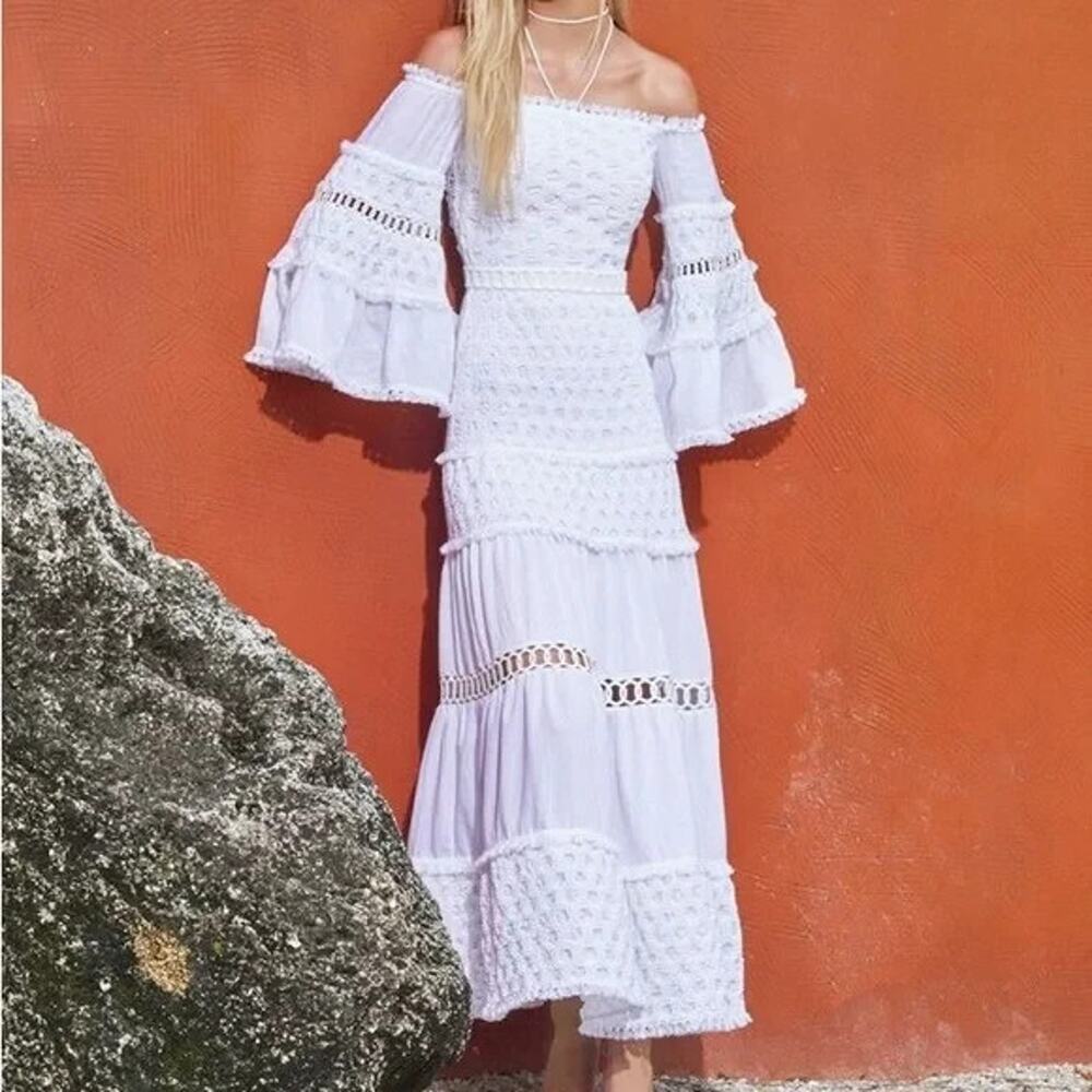 NWT Alexis Guinevere Off-shoulder Smocked Maxi Dress Size S White #1B607